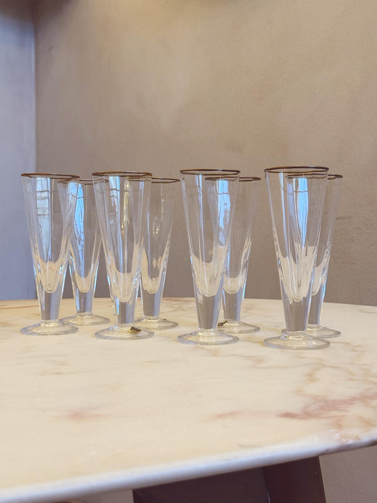 1970S Gold rimmed crystal Prosecco flutes (Set of 8)