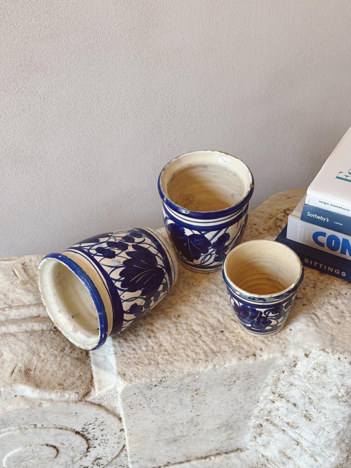 Set of Three Handmade Ceramic Pugliese Pots, 1900s
