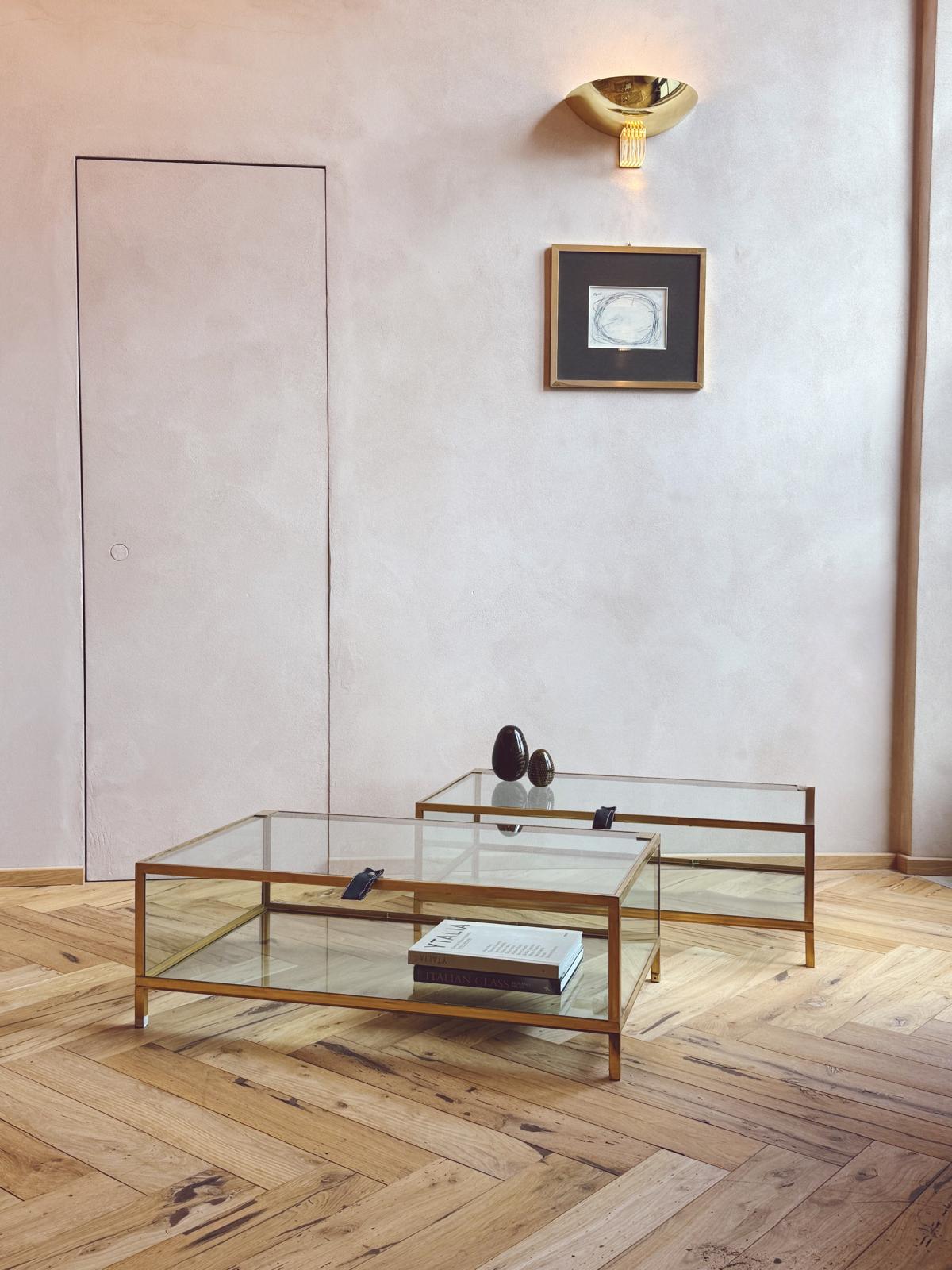 Pair of 1970s Brass Display Cabinets /Coffee Tables