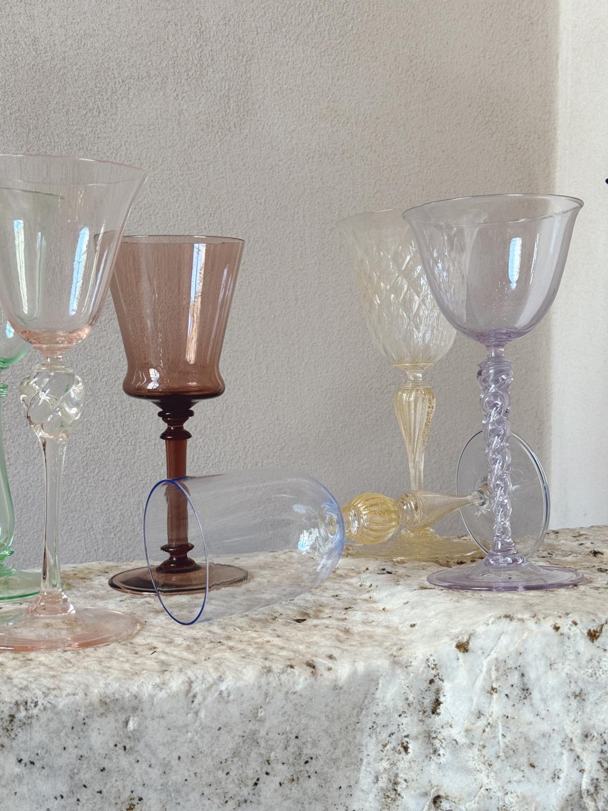Perfectly Unmatched 1930s Duca Murano Wine Glasses (Set of 8)