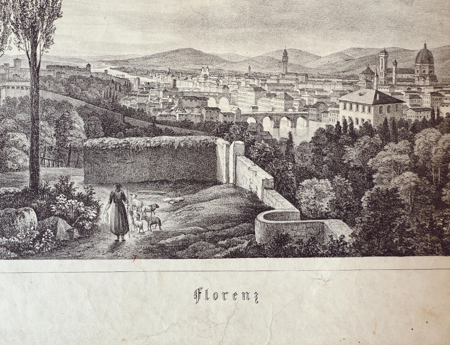 View of Florence, Acqua Forte Etching, Florenz 1850s