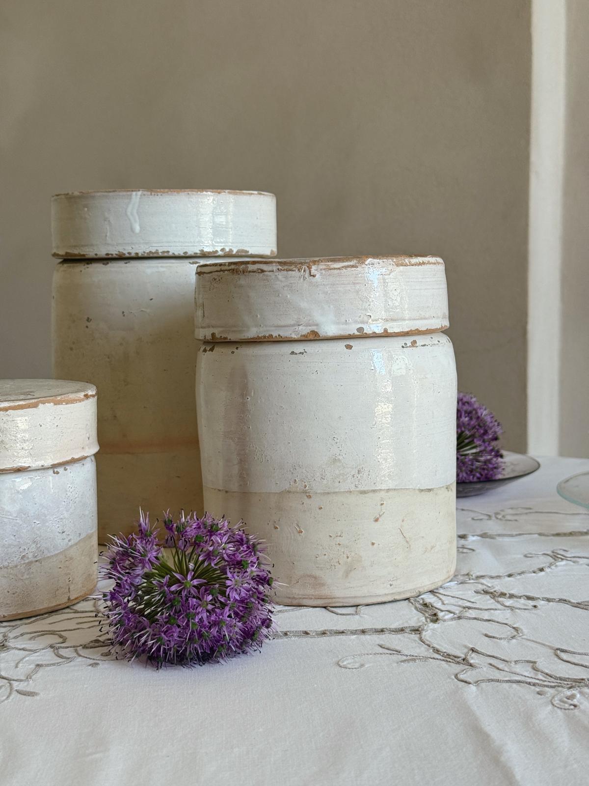 1940s Set of 3 Pugliese Cream Ceramic Pots