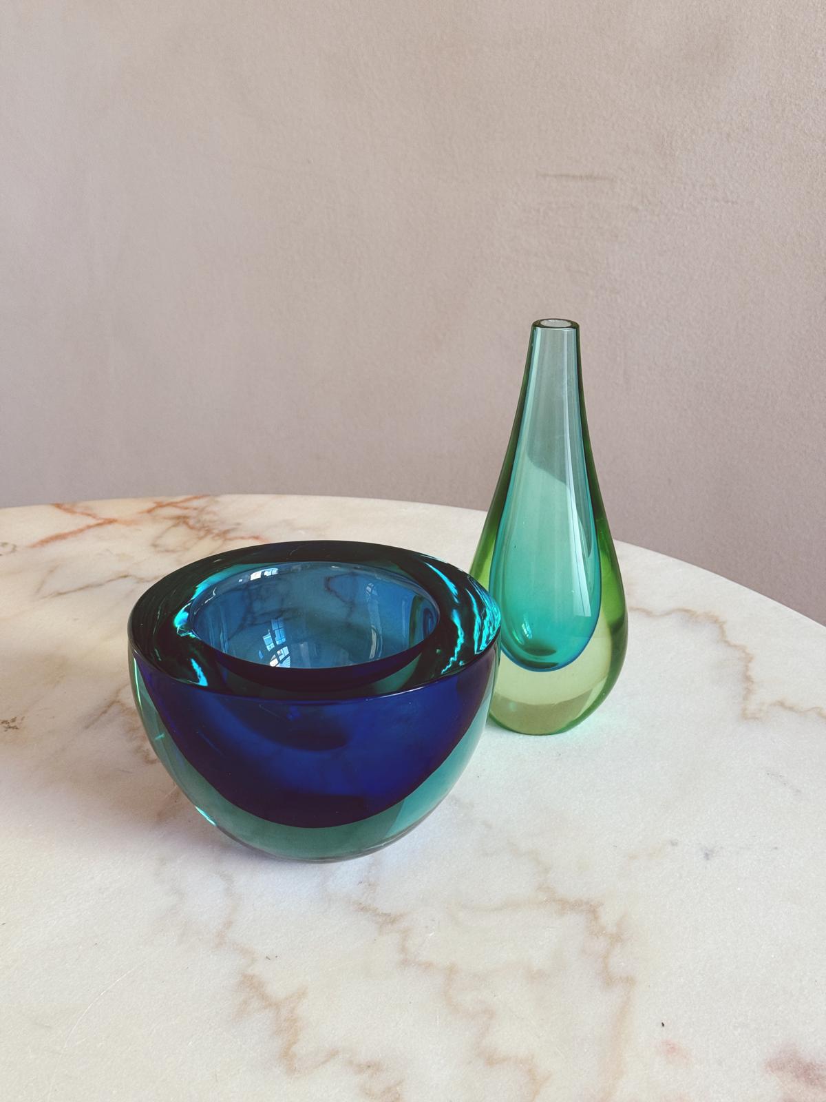 1960s Extra Large Blue & Turquoise Flavio Poli Spherical Bowl
