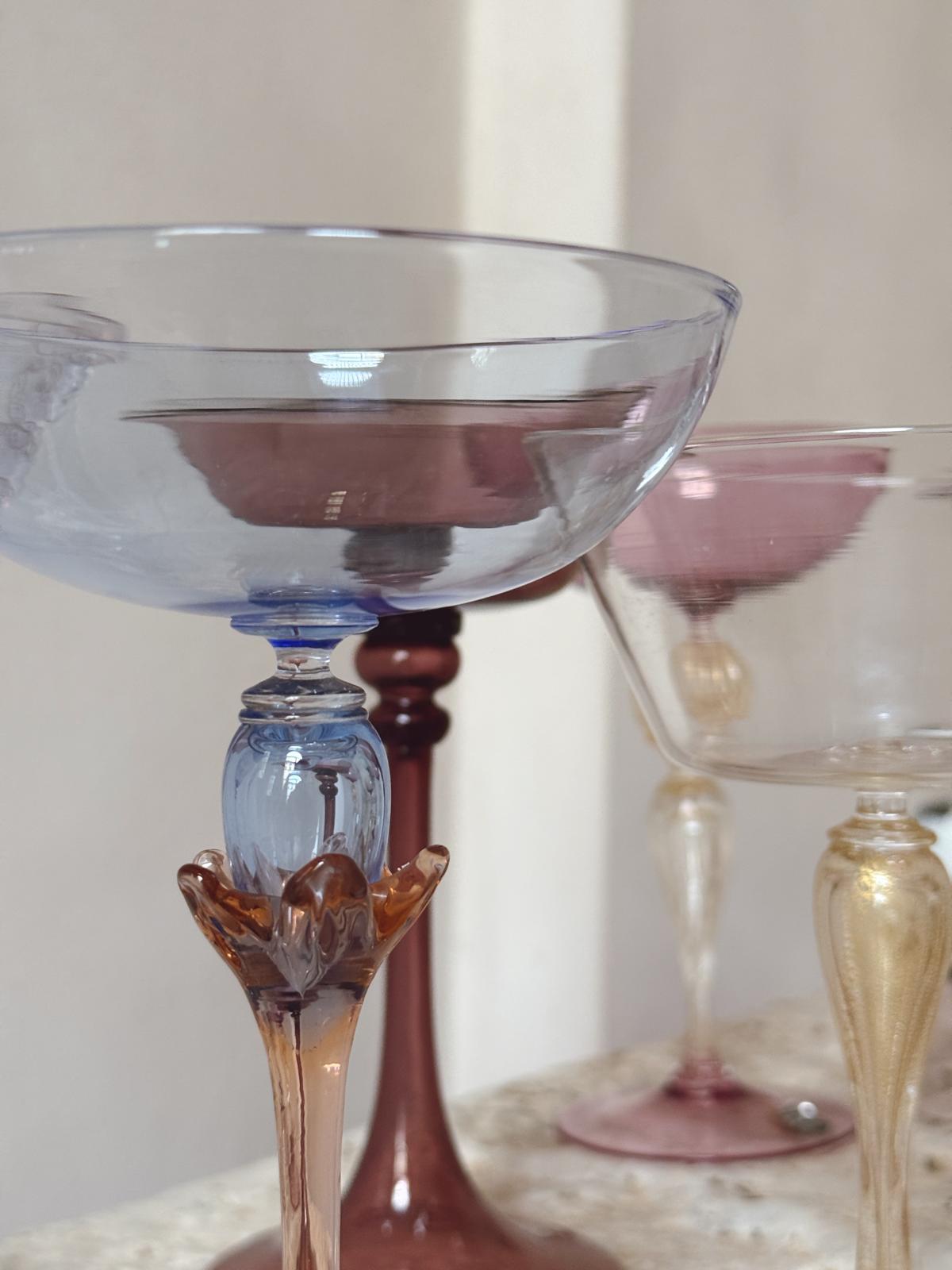 Perfectly Unmatched: 1930s Contessa Murano Cocktail Glasses (Set of 8)