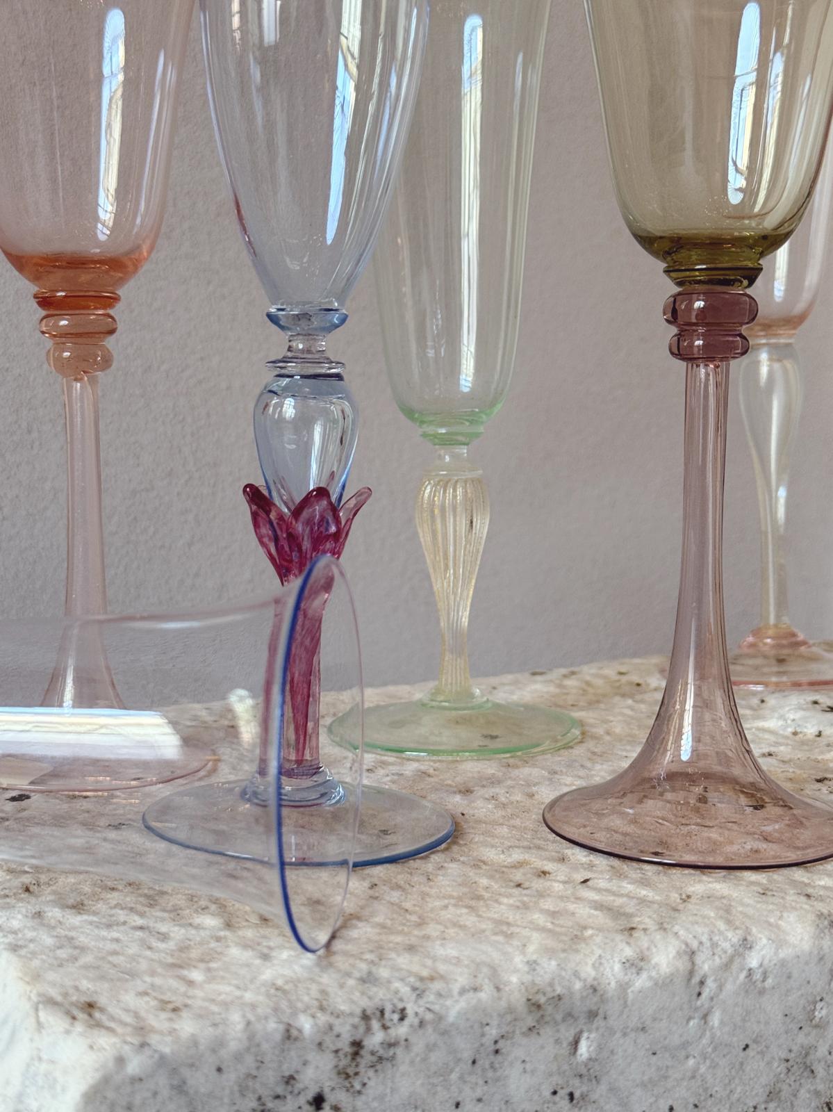 Perfectly Unmatched 1930s Marchesa Murano Prosecco Glasses (Set of 8)