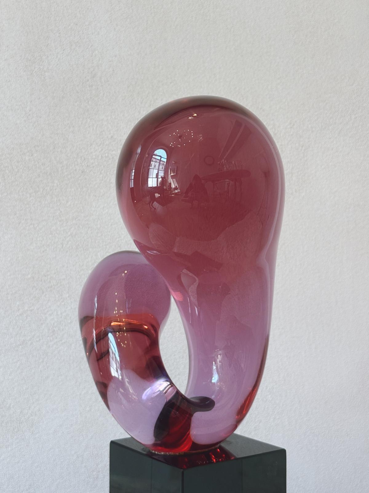 1980s Pink Abstract Glass Sculpture by Renato Anatra