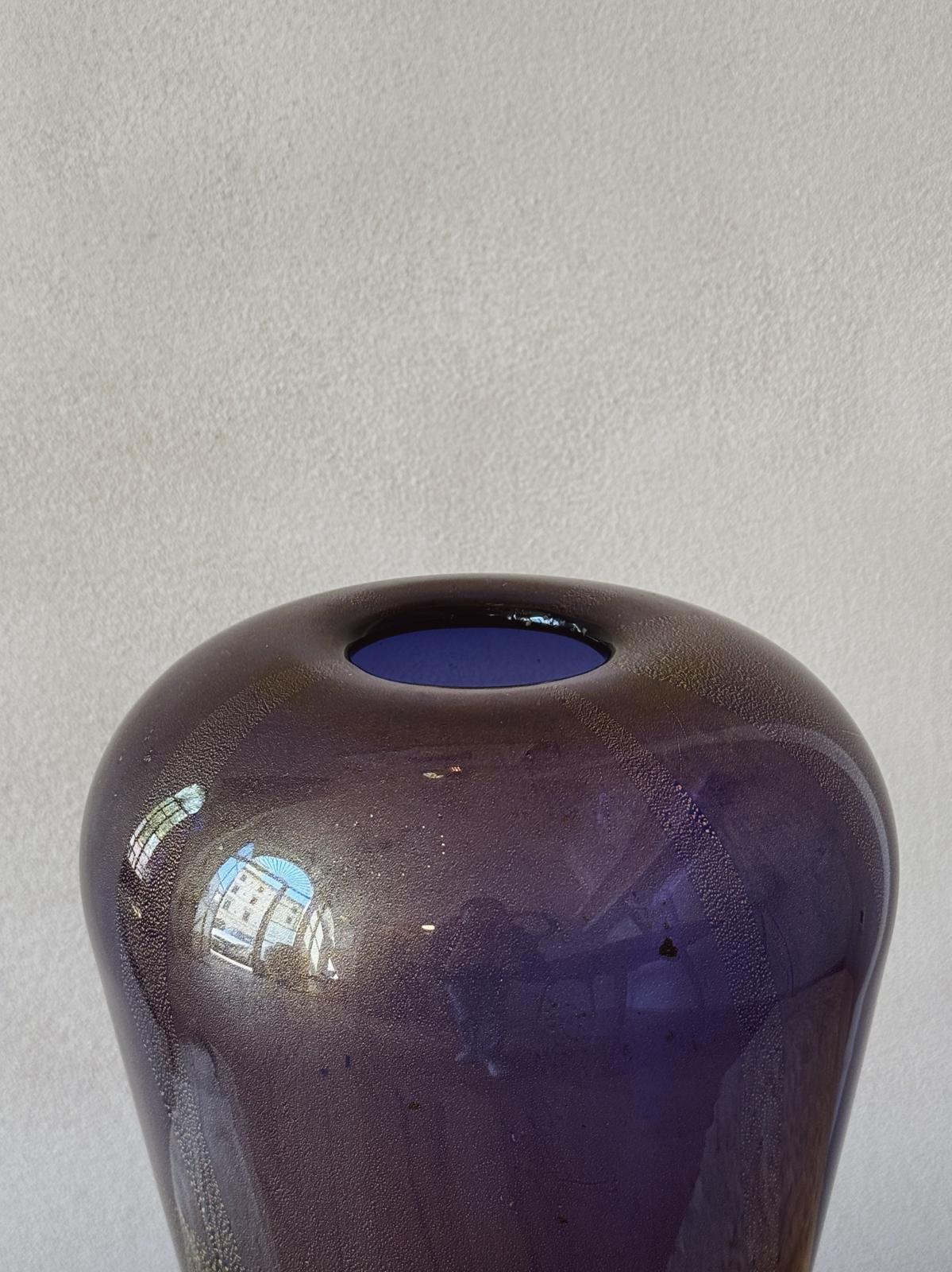 1980s Laura Diaz de Santillana for Venini Gold and Purple Vase, signed
