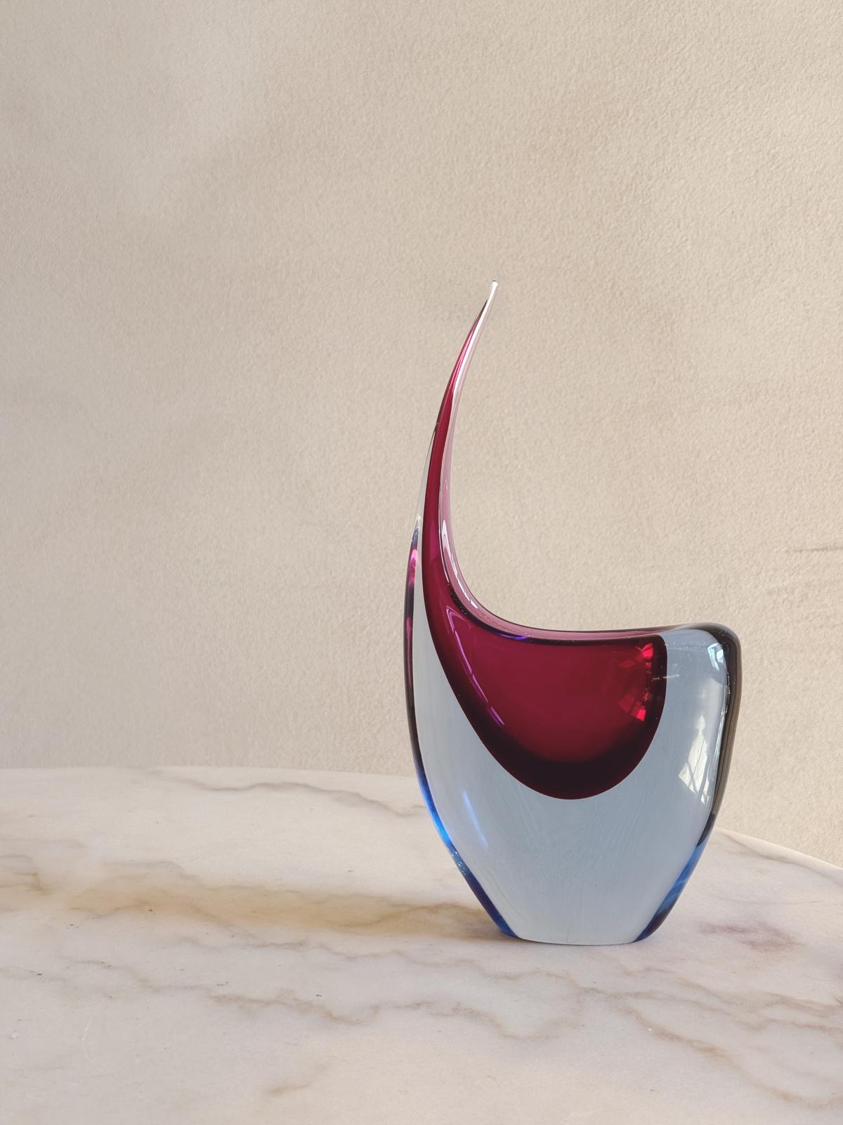 1970s Blue and Purple Sommerso  Murano Glass Curled Vase