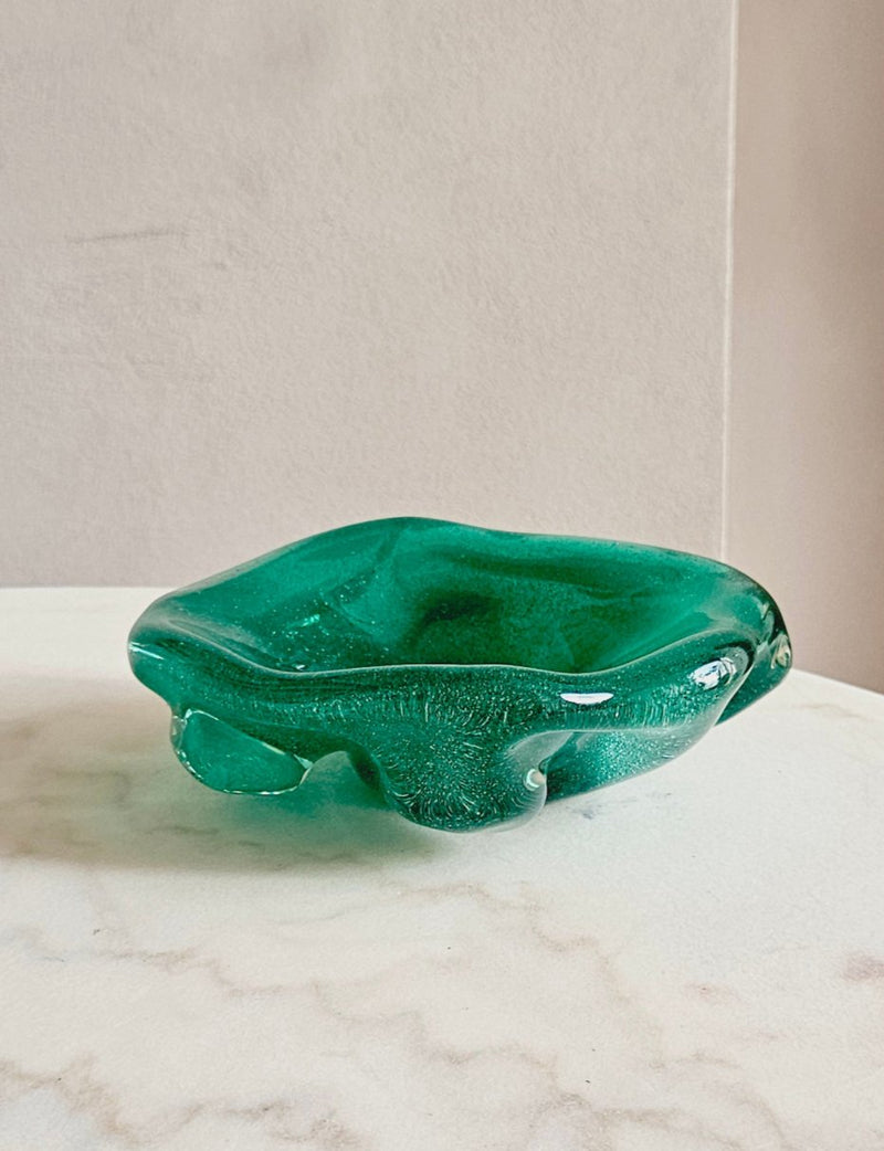 1960s Murano Glass 'Wobbly' Green Bowl