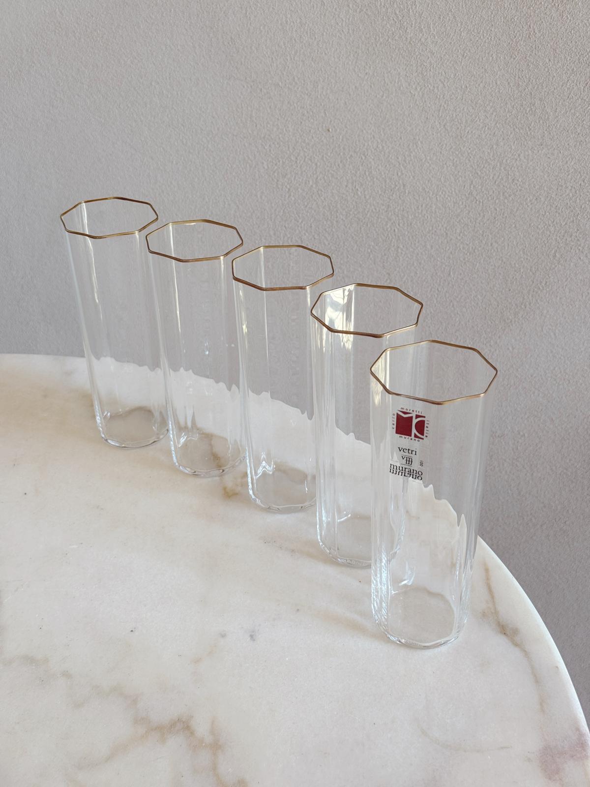 1970s Hand-blown Hexagonal Murano Glasses (Set of 5)