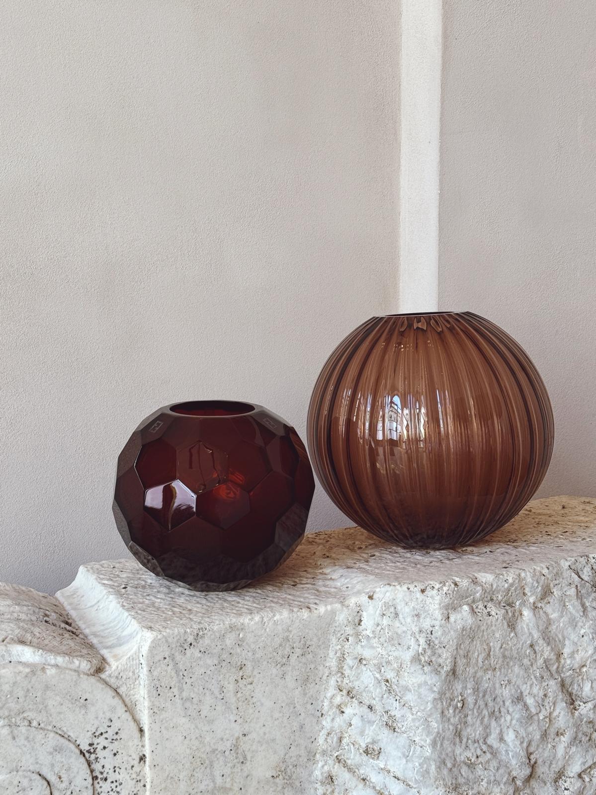 Pair of Murano Glass Spherical Vases by Fendi Casa
