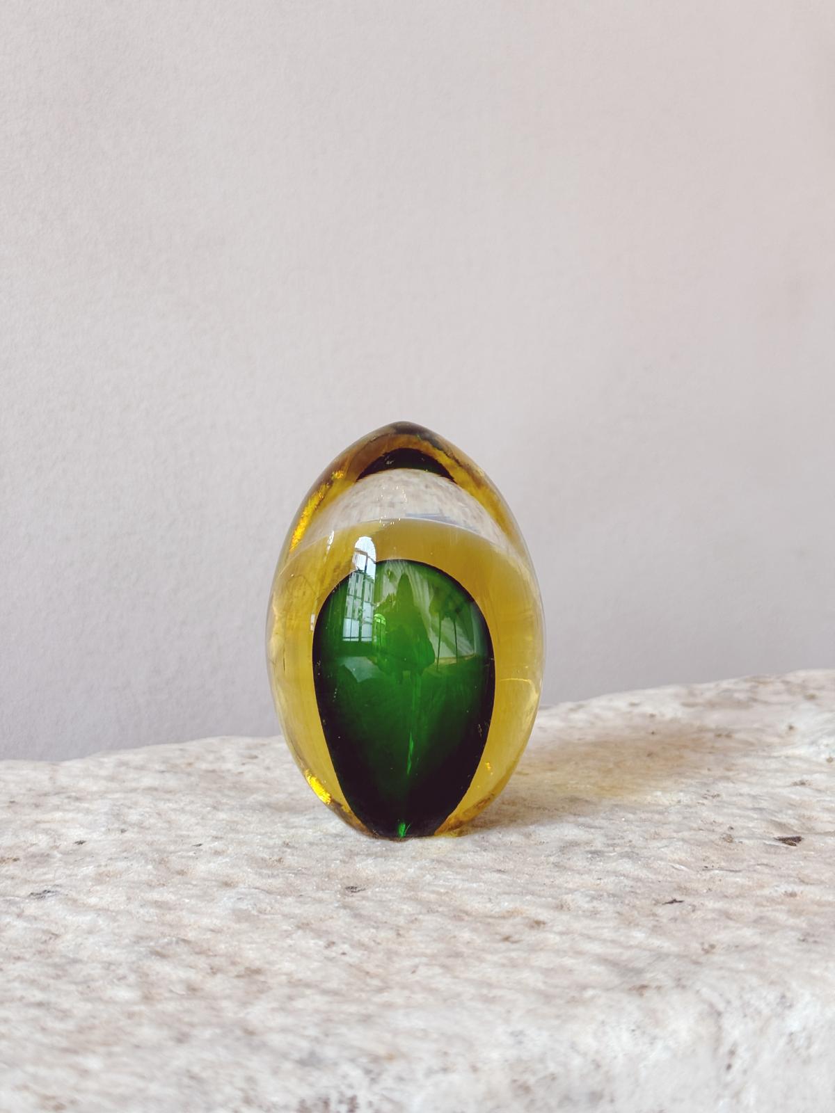 1960s Green and Yellow Sommerso Paperweight