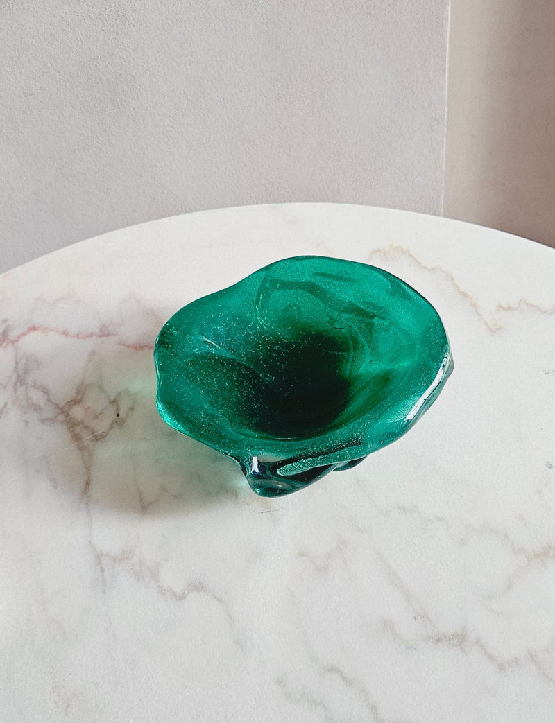 1960s Murano Glass 'Wobbly' Green Bowl