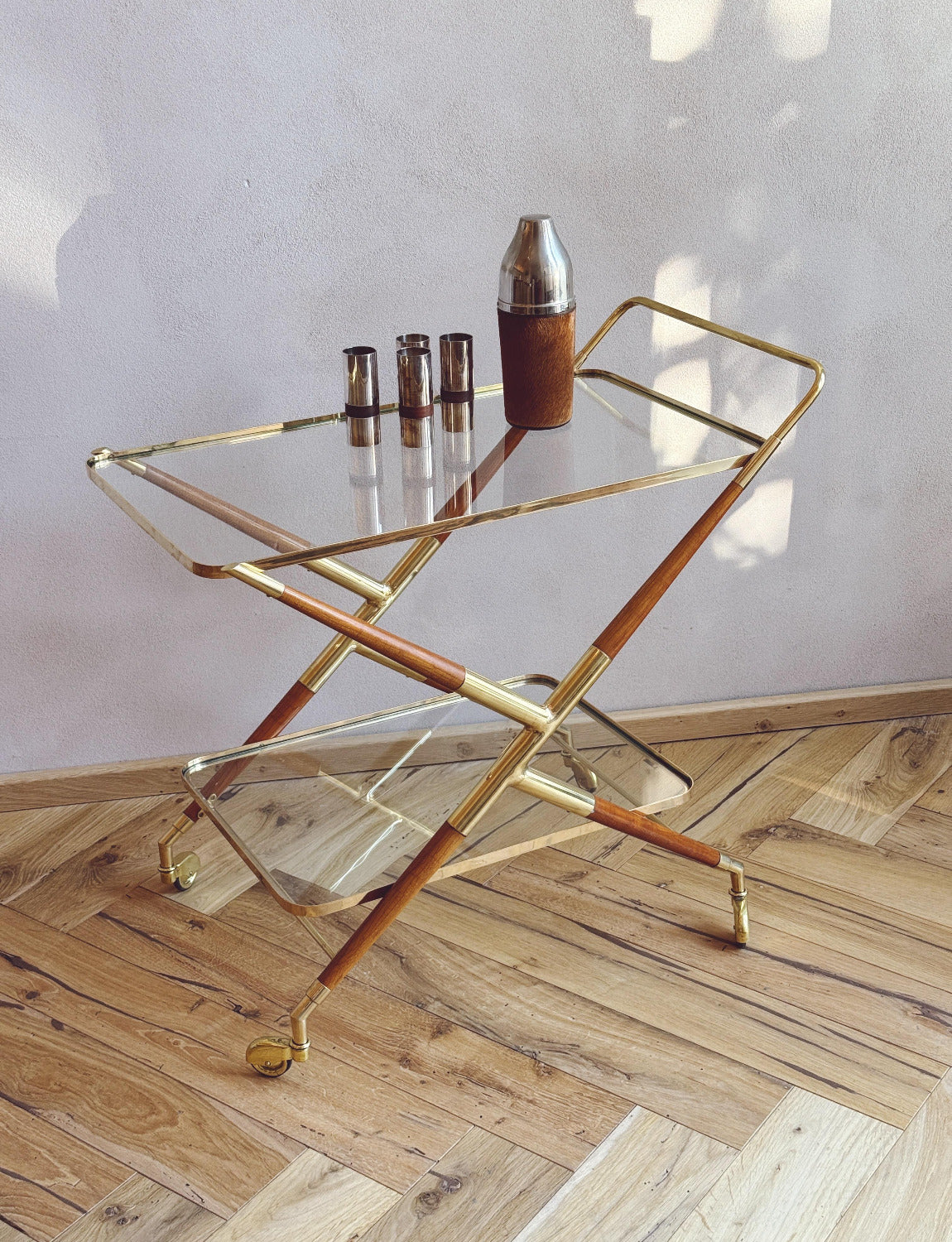 1950s Brass & Light Wood Drinks Trolley - Attr. Cesare Lacca