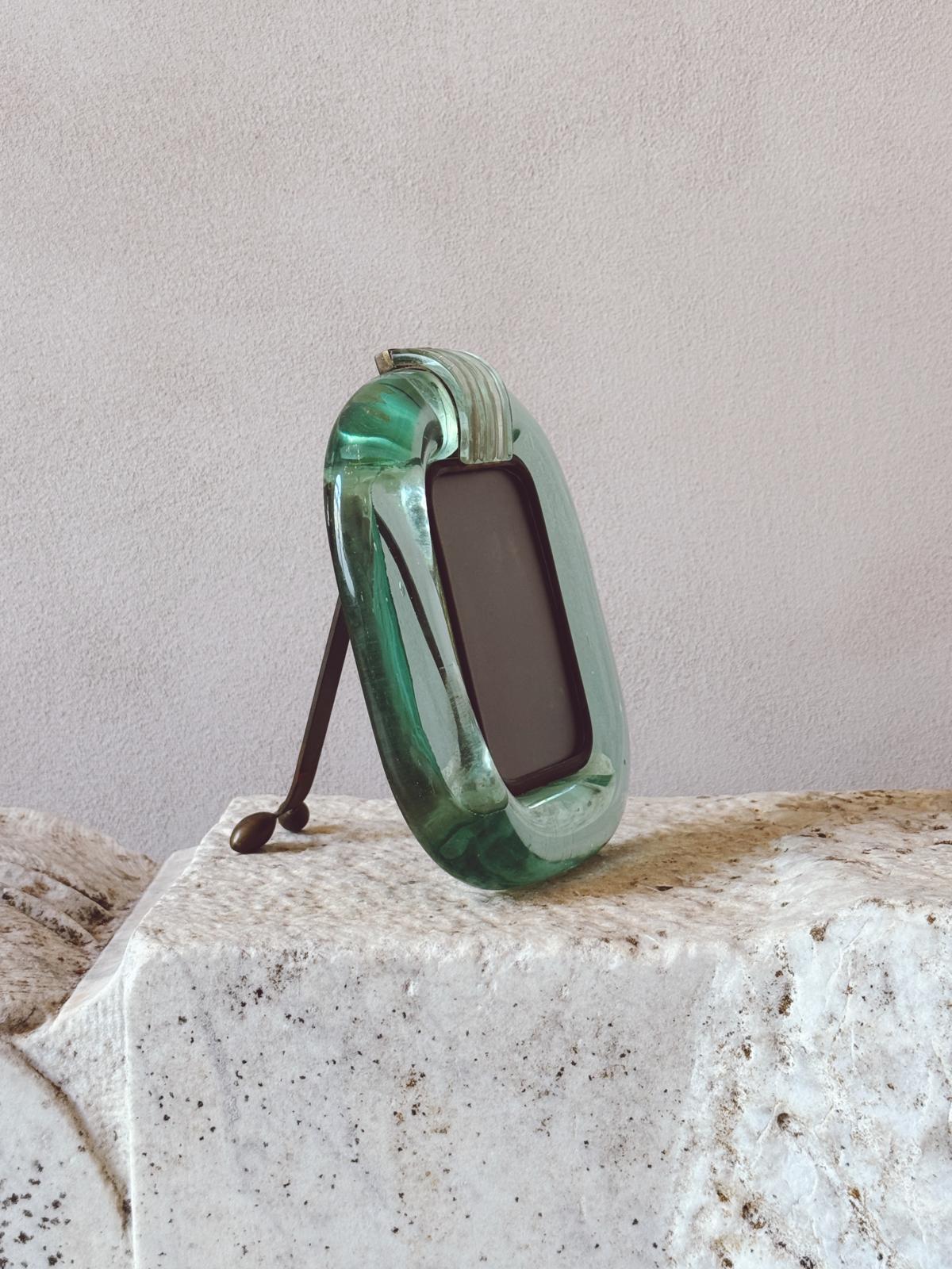 1950s Seguso Turquoise Murano Glass Picture Frame