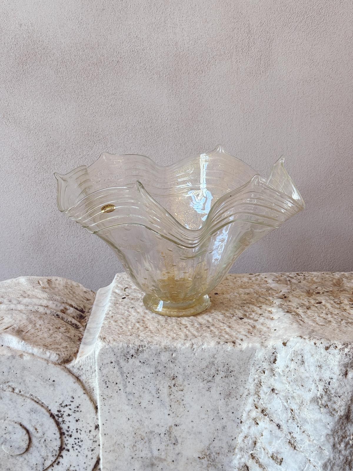 1960s Murano Glass Gold & Transparent Fluted Centrepiece