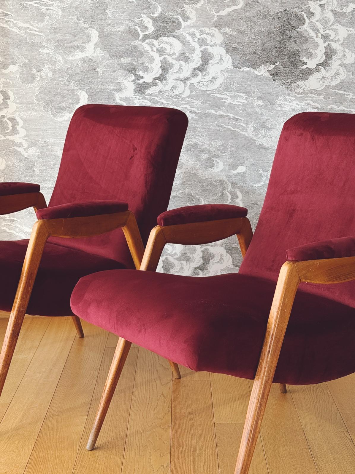 Pair of 1960s Italian Armchairs in Plum Dedar Velvet