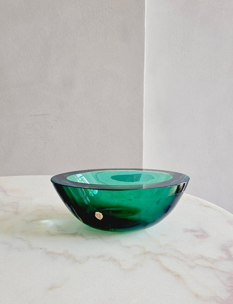 1970s Large oval green Flavio Poli Murano glass bowl