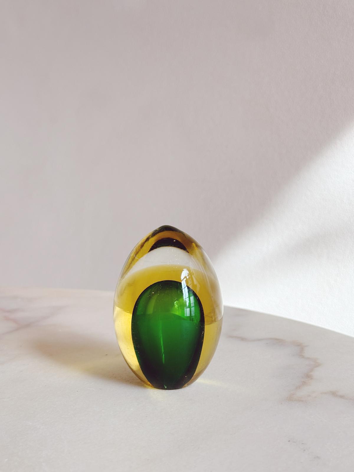 1960s Green and Yellow Sommerso Paperweight