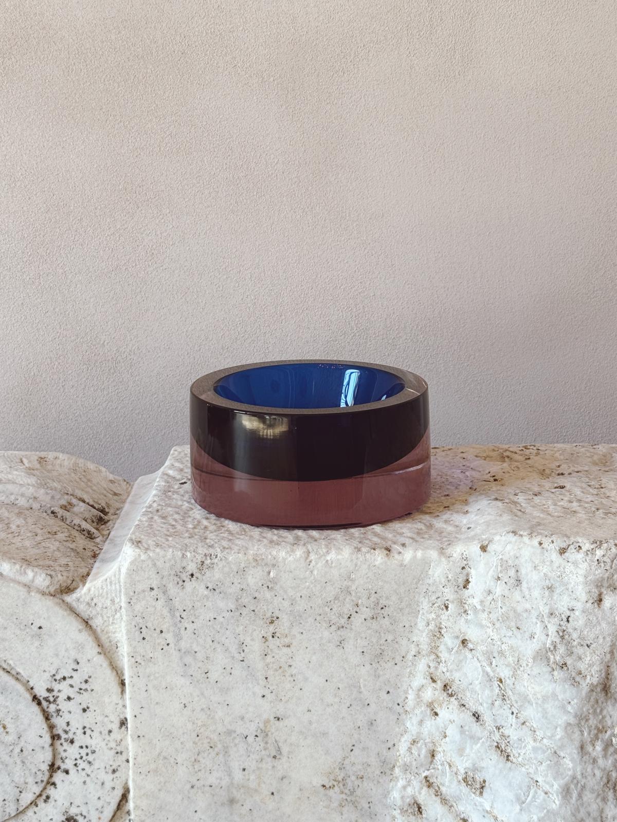 1960s Flavio Poli Blue and Pink Circle Bowl