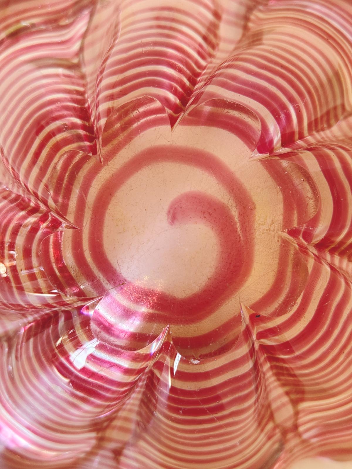 1950s Barovier Ogange Striped Murano Glass Flower Shaped Bowl
