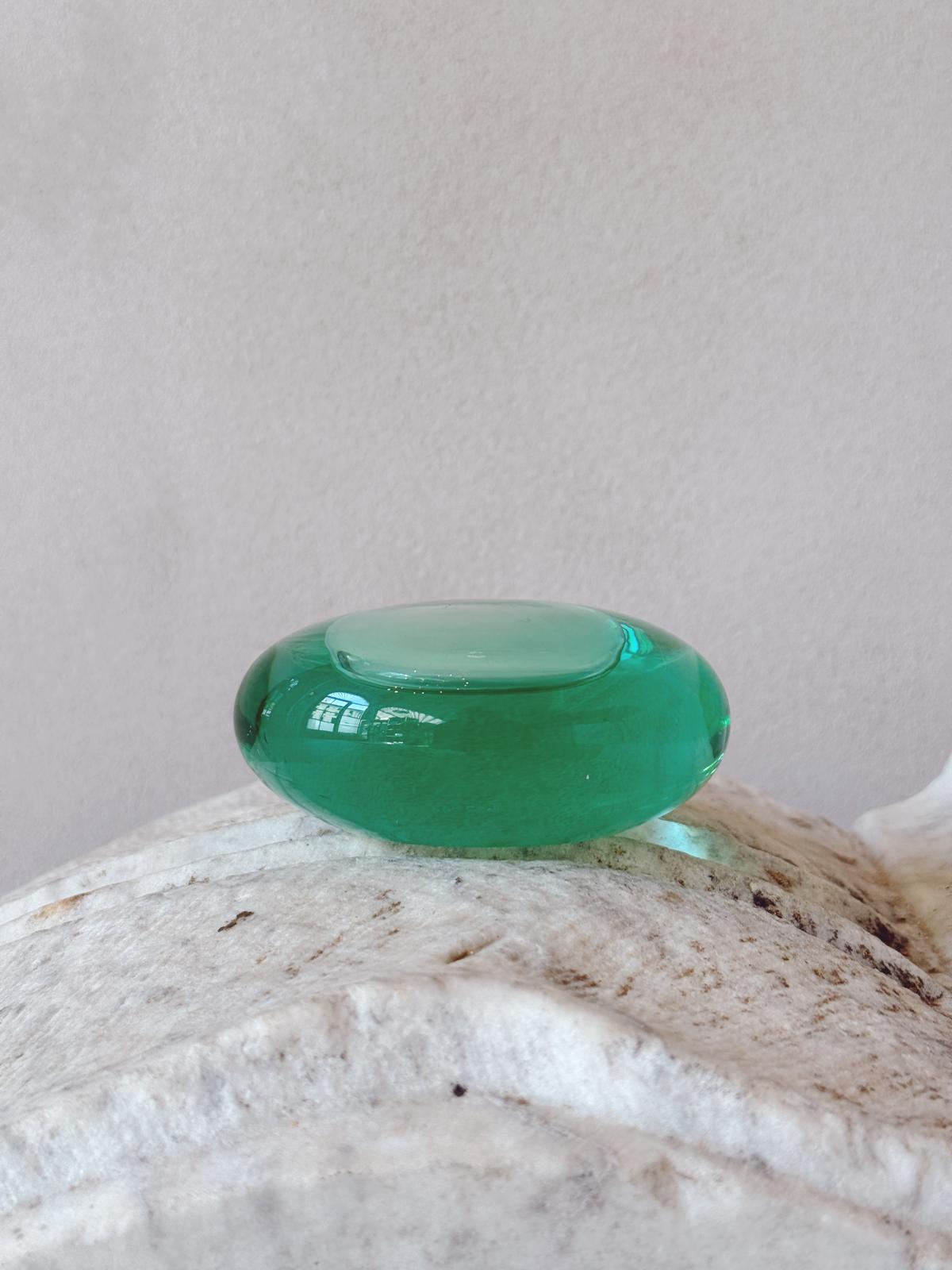 1970s Hand-blown Turquoise Murano Glass - Candlestick and Carlo Moretti Paperweight