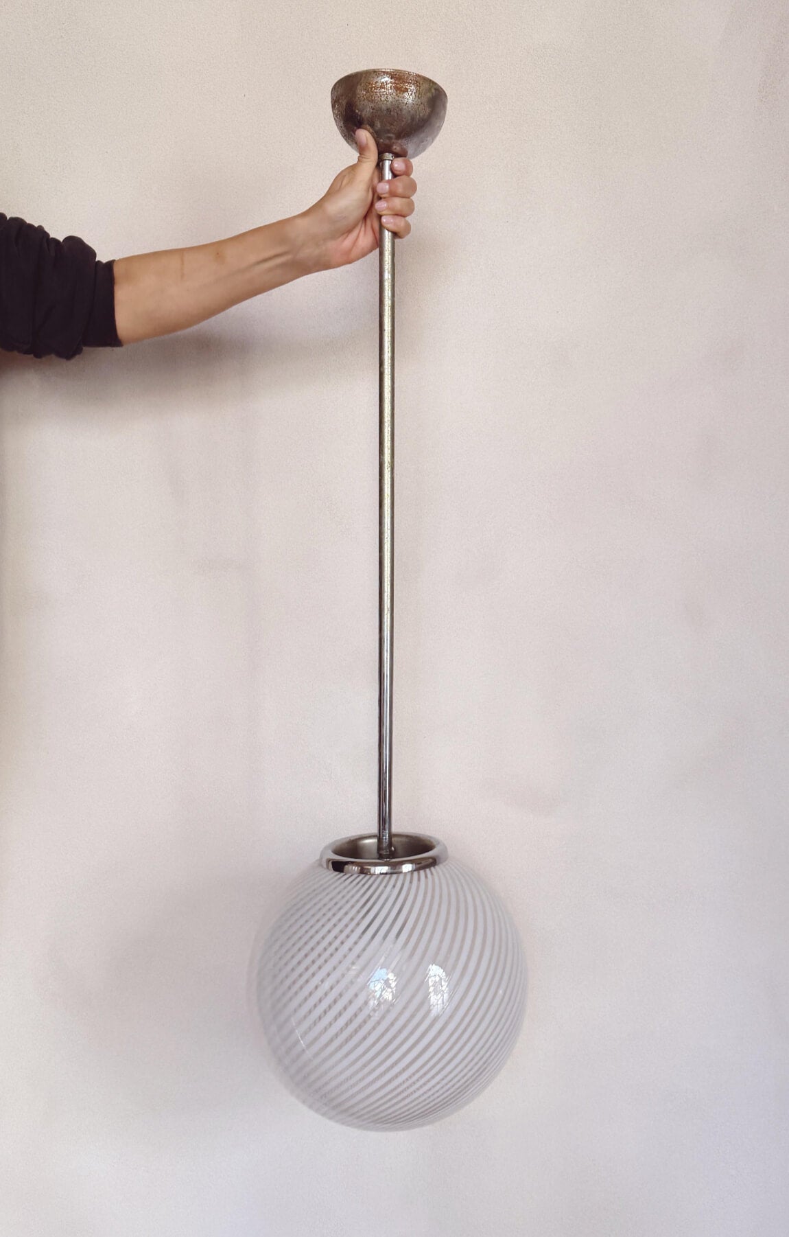 Five 1960s Venini Murano Glass Striped Ball Ceiling Lights