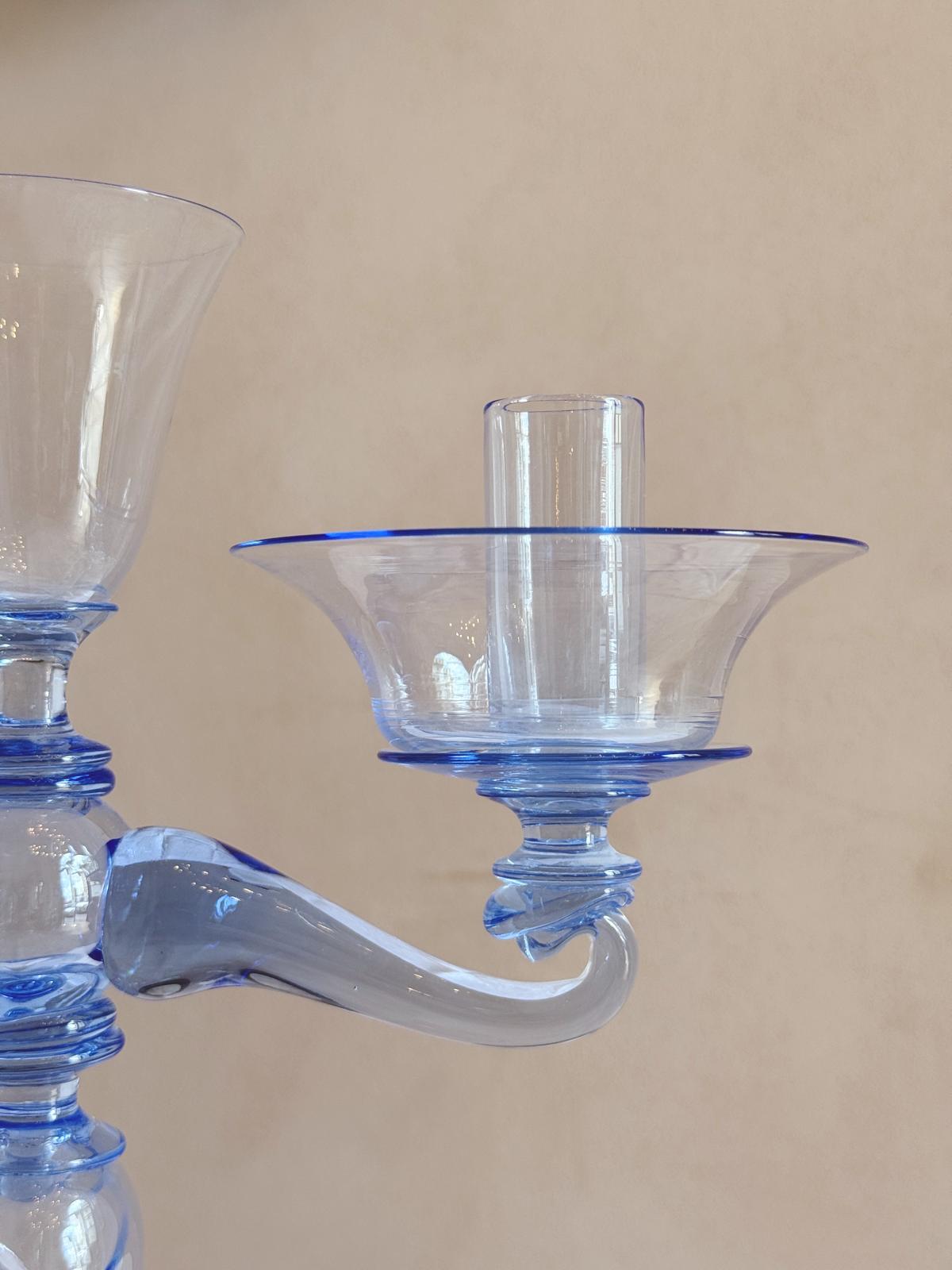 Hand-Blown Murano Glass Blue Candelabra by Pauly & Co, 1940s
