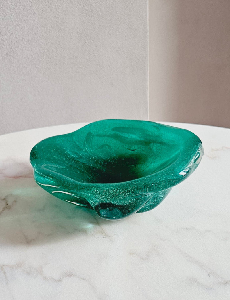 1960s Murano Glass 'Wobbly' Green Bowl