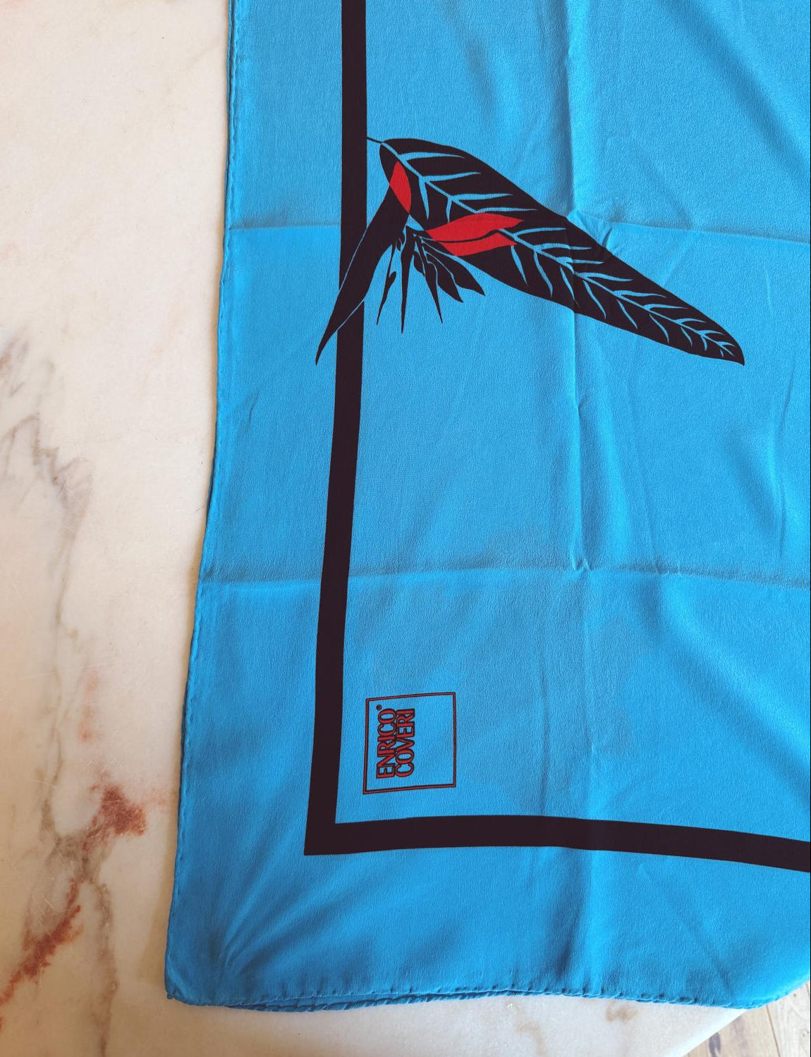 1970s Enrico Coveri Blue Silk Scarf