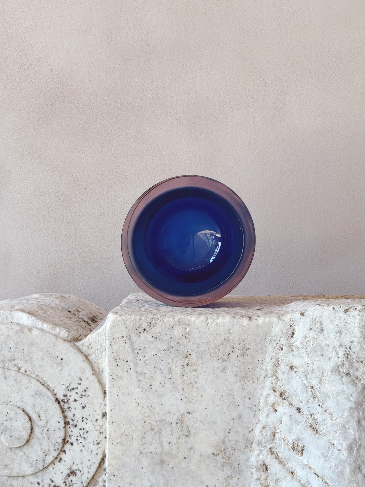 1960s Flavio Poli Blue and Pink Circle Bowl