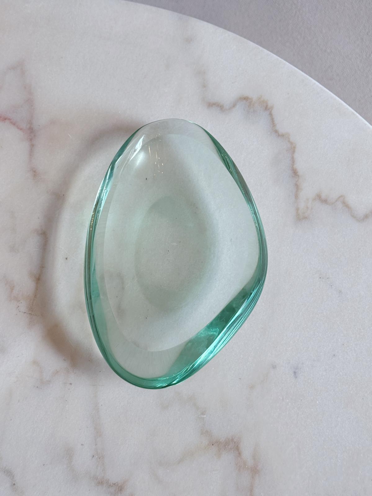 1960s Fontana Arte Turquoise Glass Asymmetric Bowl
