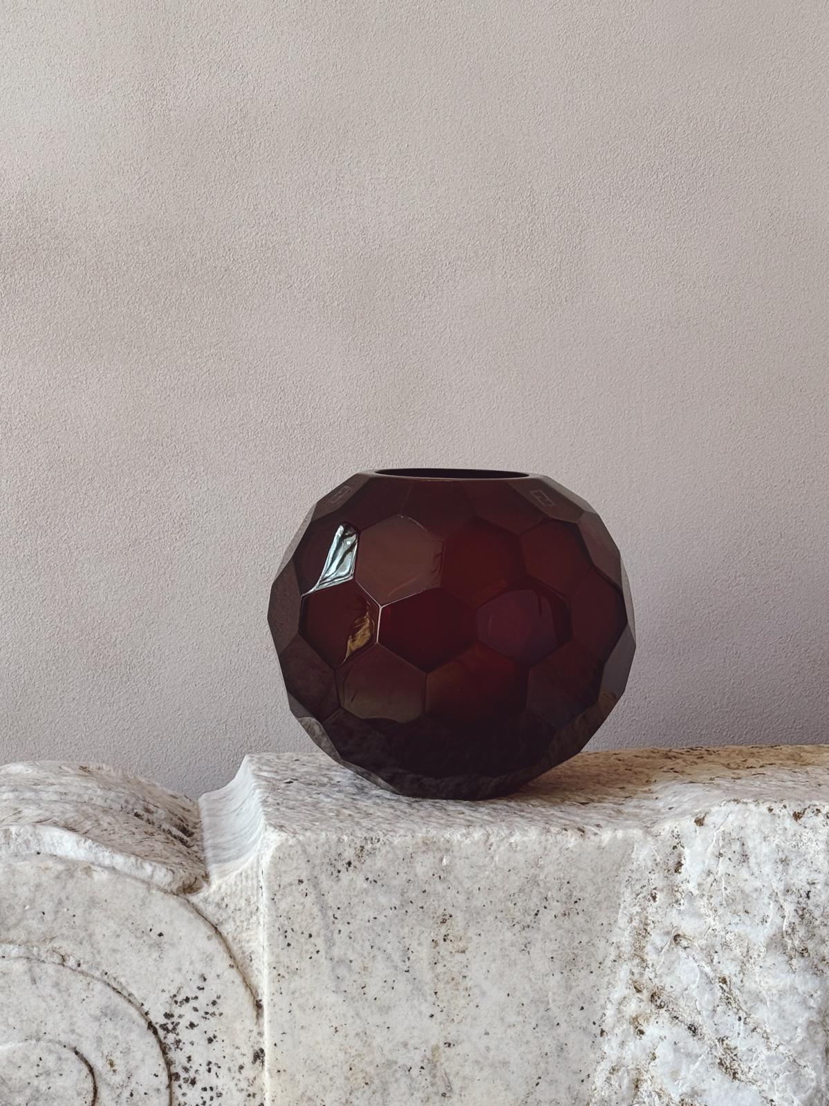 Hand-blown Murano Glass Amber Honeycomb Sphere Vase by Fendi Casa (Archive)