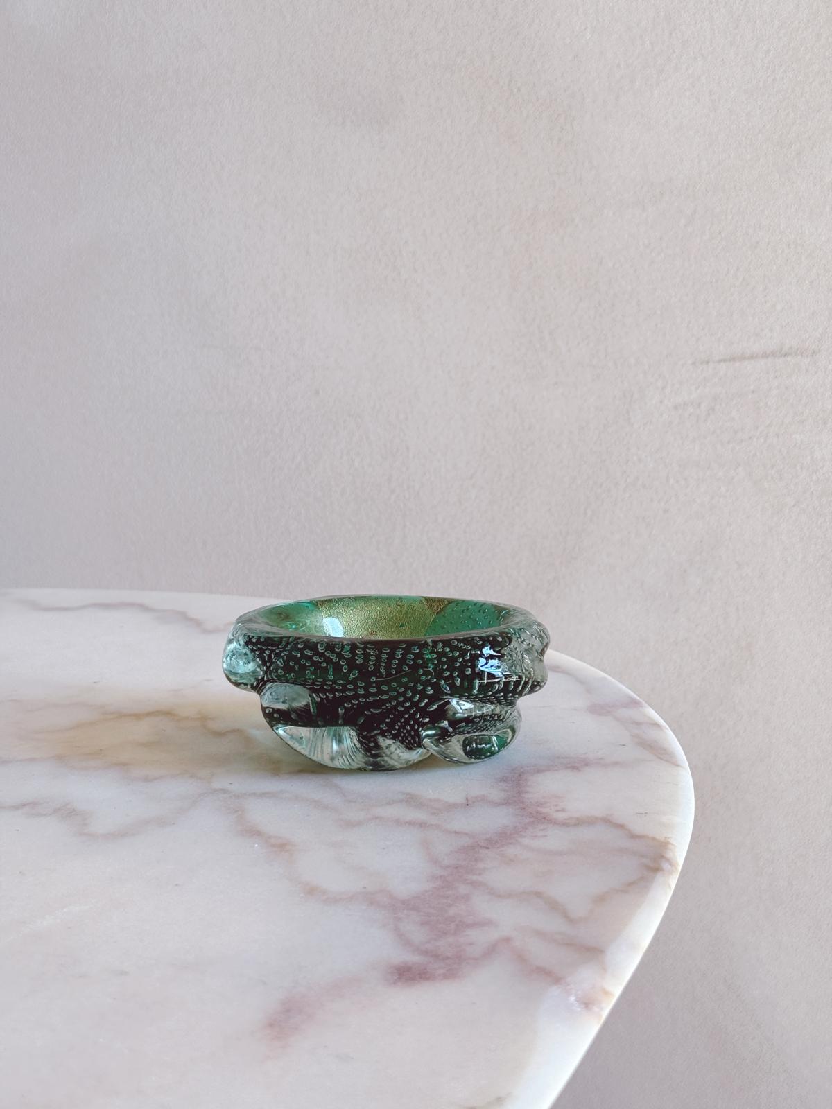 1970s Murano Glass Deep Green Bolle Bowl