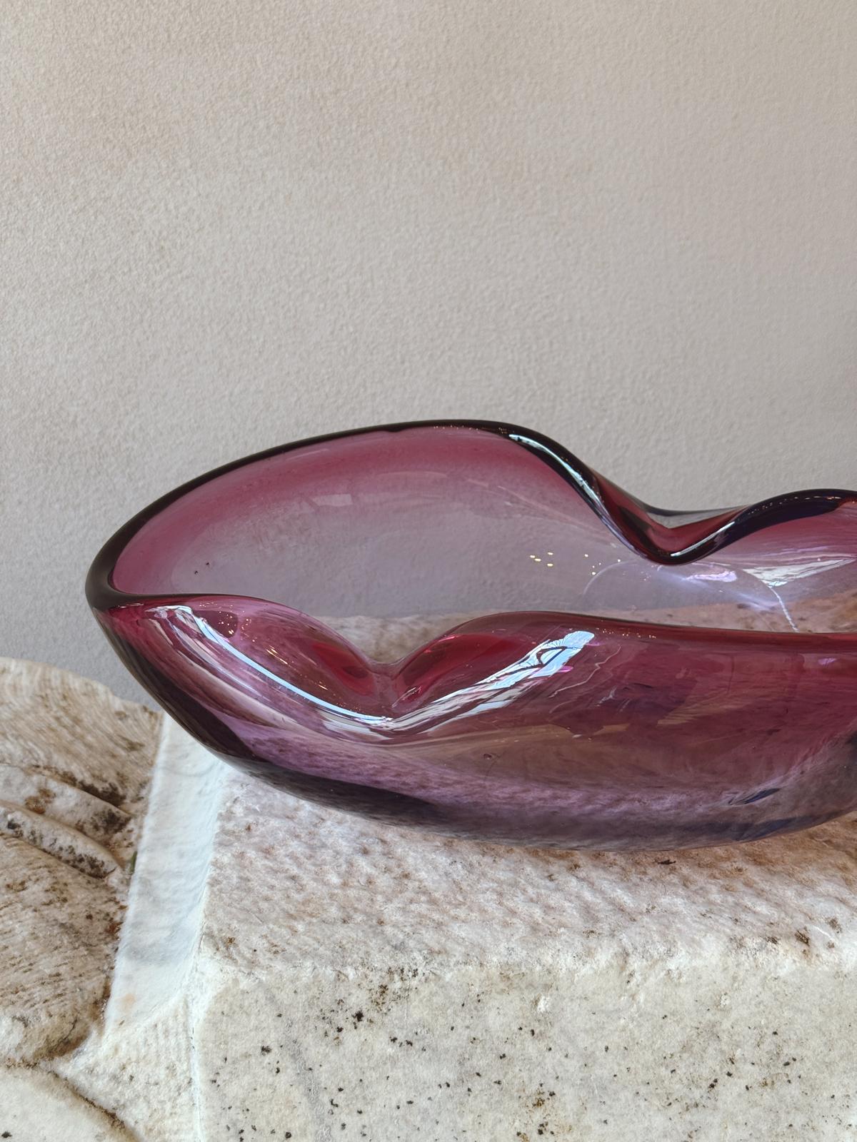 1970s Large Purple Murano Glass Bowl - Signed Archimede Seguso