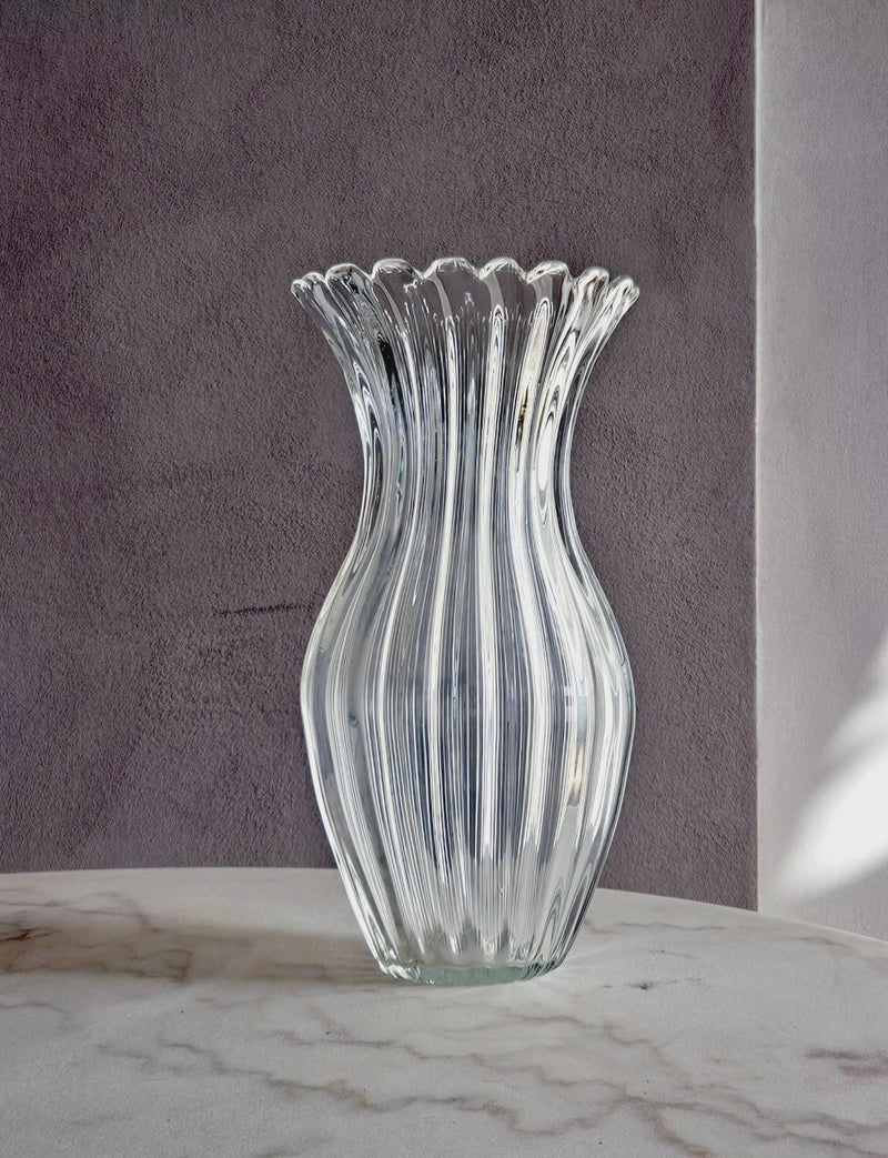 1960s Large Hand-Blown Transparent Murano Glass Vase