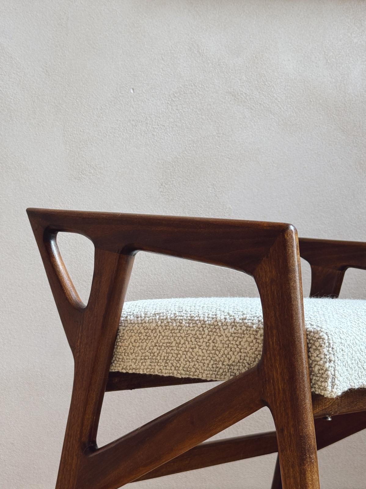 1950s Pair of Sculpted Stools by Gio Ponti. Reupholstered in Boucle. Model 687
