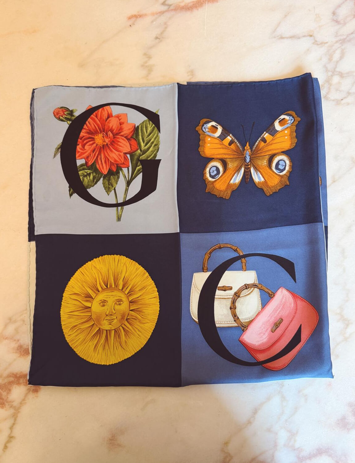 1980s Blue Gucci Silk Scarf