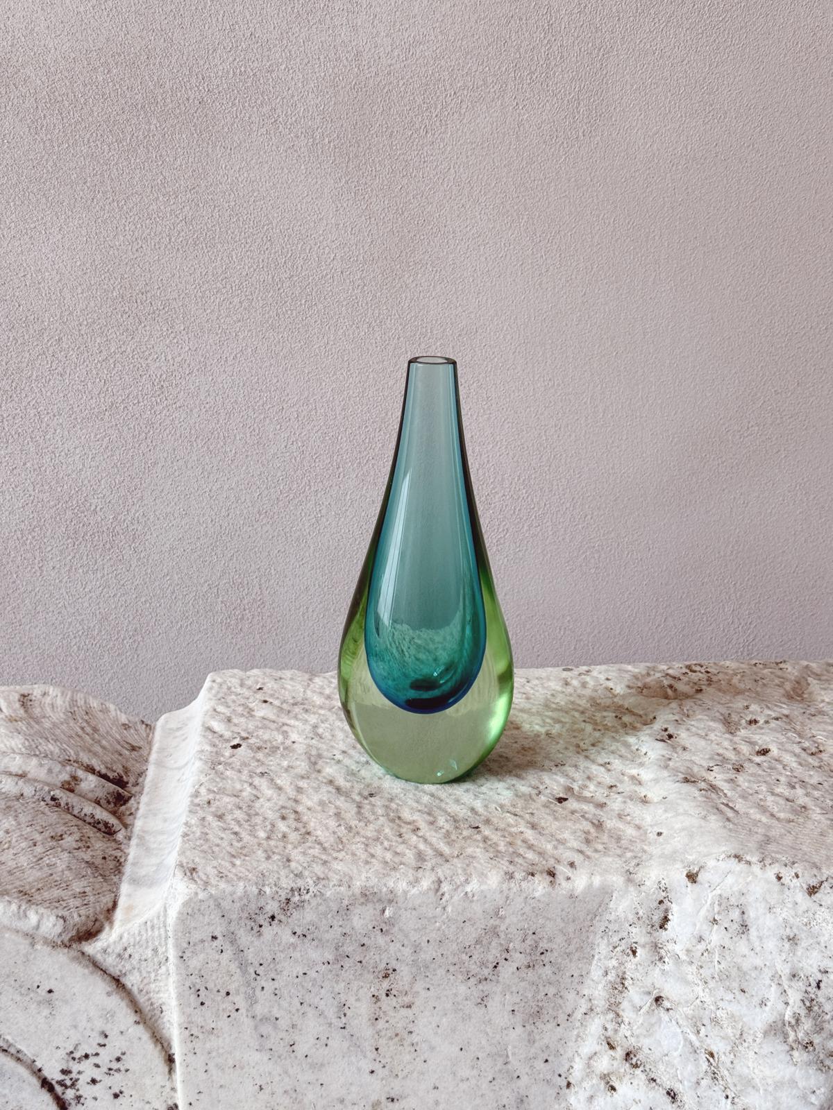 1960s Flavio Poli Sommerso and Green Tear Drop Vase