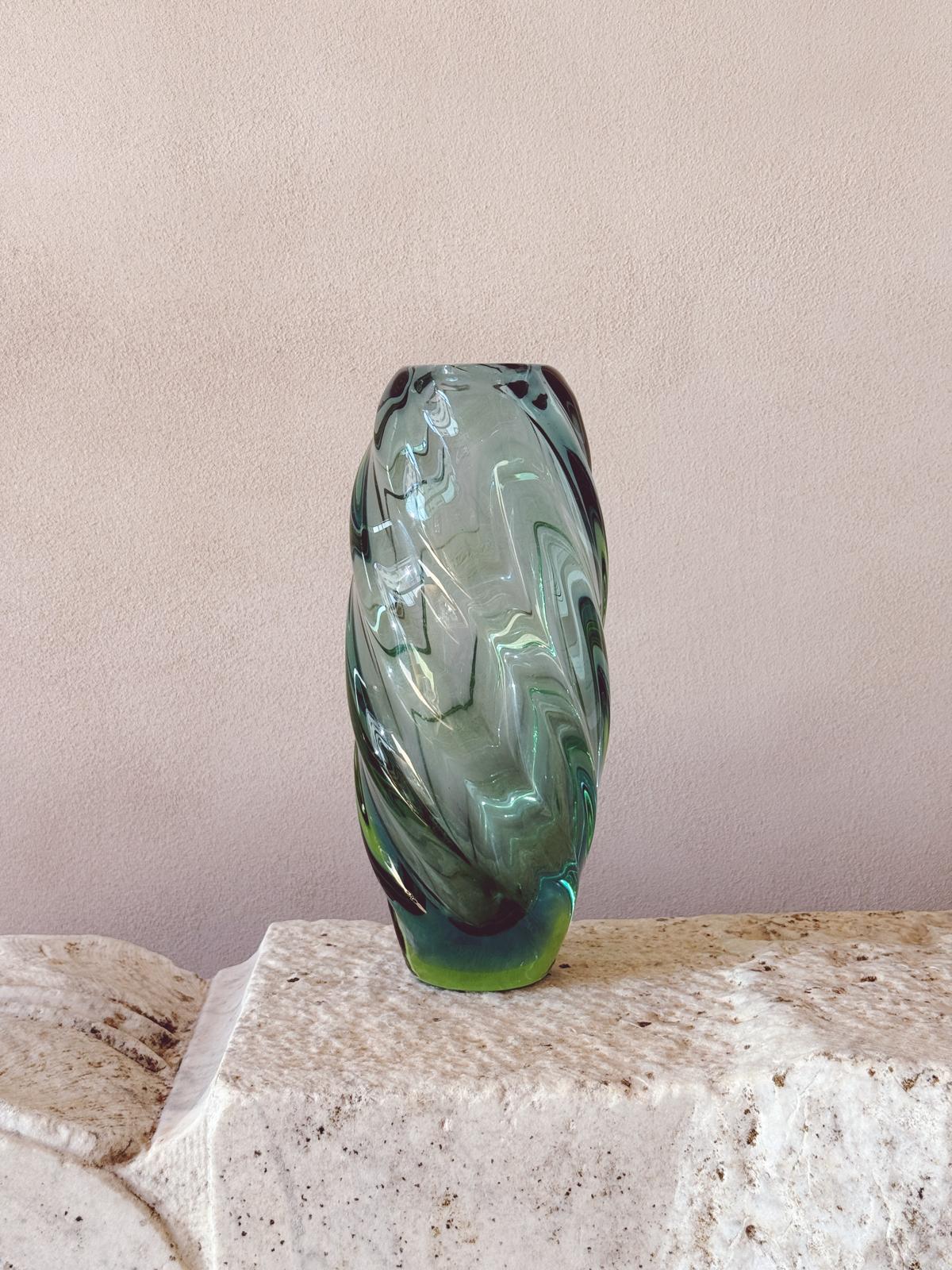 1970s Twisted Pale Marine Blue Murano Glass Vase by Seguso