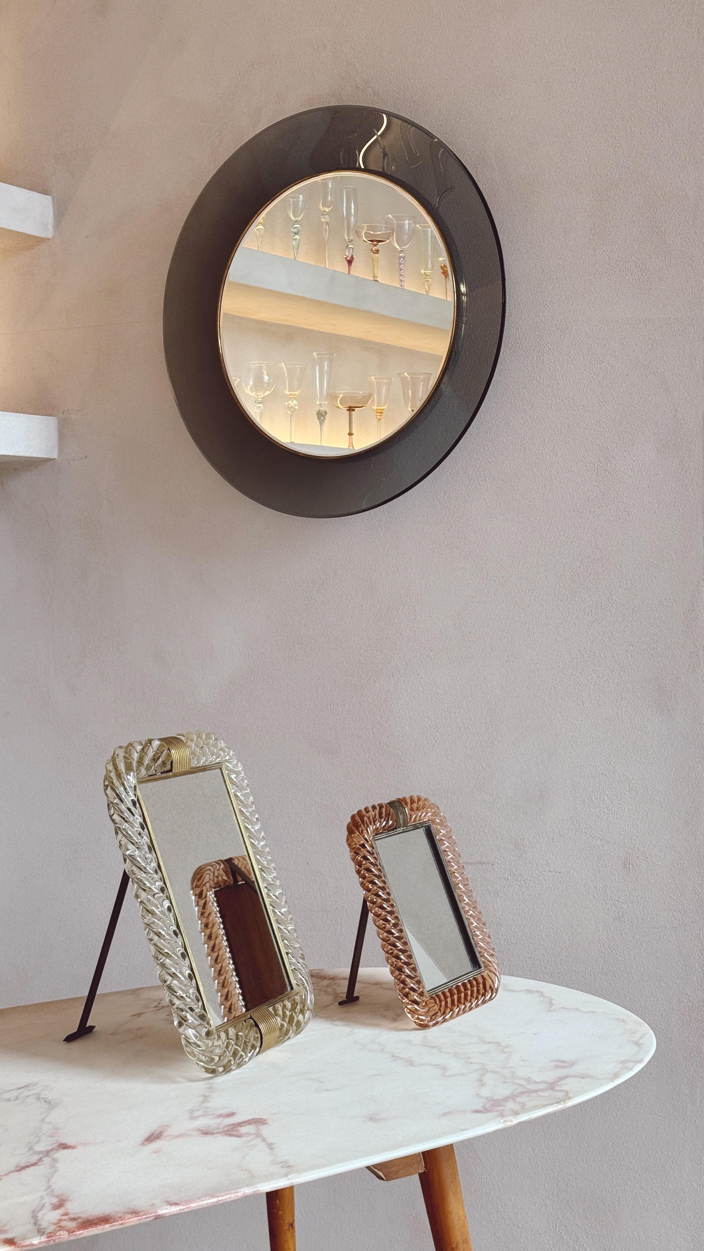 1950s Signed Peach Murano Glass Venini Frame and Mirror