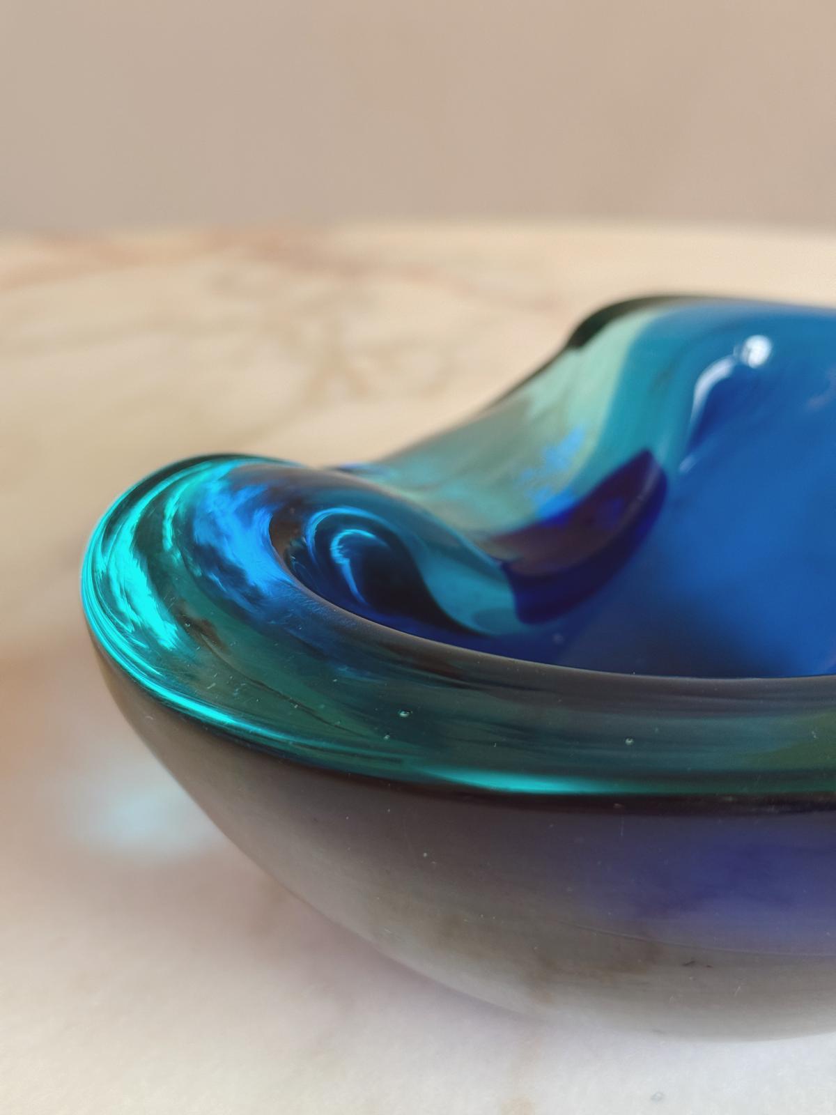 1960s Bright Blue Murano Glass Bowl