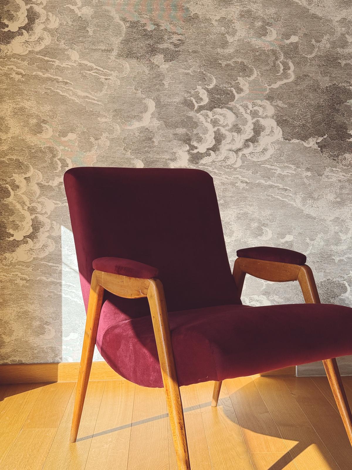 Pair of 1960s Italian Armchairs in Plum Dedar Velvet