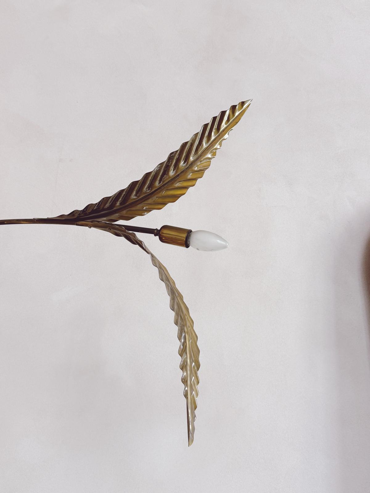 1960s Extra Large Brass Bamboo Leaf Floor Lamp