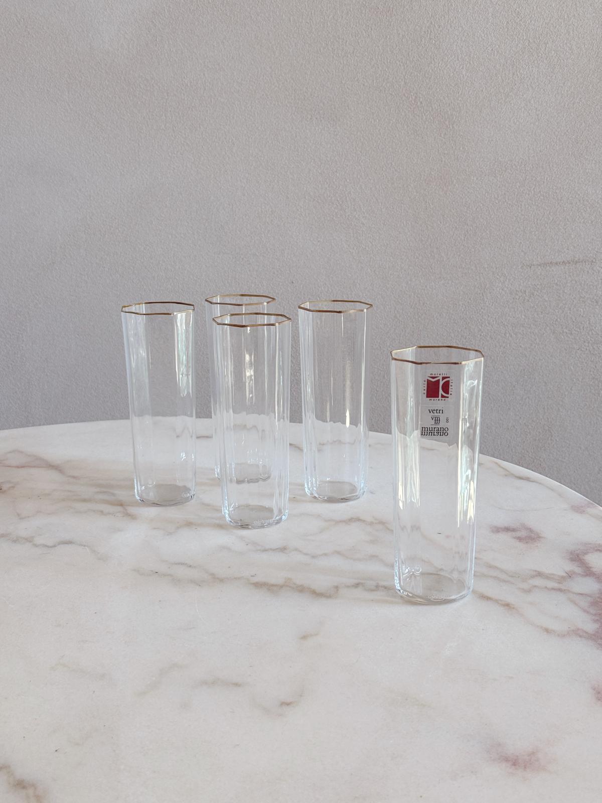 1970s Hand-blown Hexagonal Murano Glasses (Set of 5)