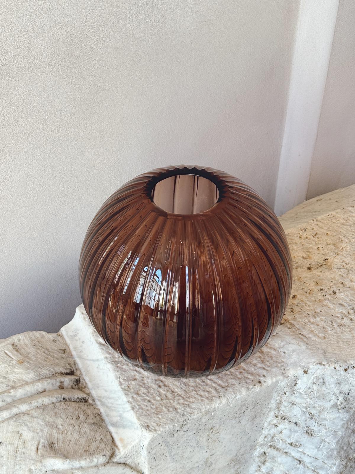 Hand-blown Murano Large Rigata Sphere Vase from the Fendi Casa Archive