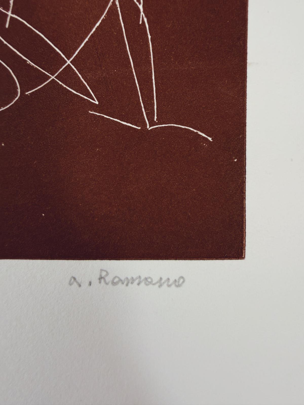 White on faded black, Three Small Women, Lithograph, 1976 A. Romano