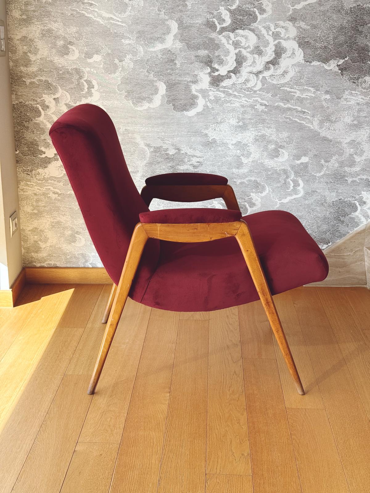 Pair of 1960s Italian Armchairs in Plum Dedar Velvet