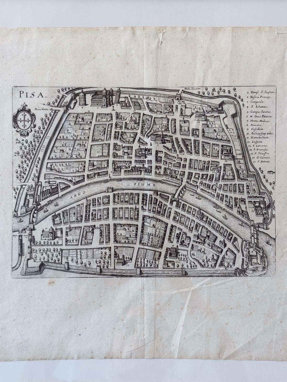 Original Parchment Map of the city of Pisa dated 1640