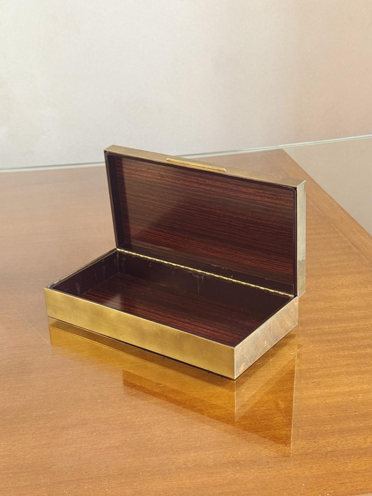 1970s Brass Desk Box with polished wood interior